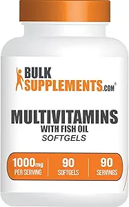 BulkSupplements.com Multivitamin Softels - Daily Multivitamin, Multimineral Supplement, for voksne med Fish Oil - Gluten Free, 1 Softgel per Serving, 90 Greve (pakke med 1)