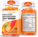 Calcium Magnesium Zinkgummier til voksne: Organic 1000mg Calcium Citrat Magnesium tillæg med D3 B12 - Sugar Free High Absorption Supplement for Women Men (60 Tæl (pakke med 2))