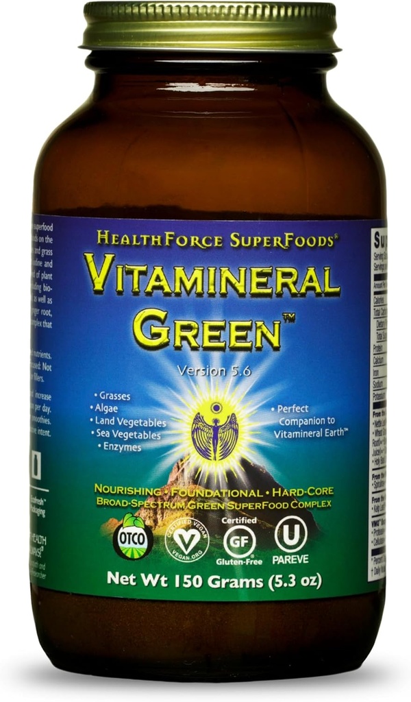 KARAKTERISTIK SUPERFODS Vitamin grøn - Mineral supplement til immunforsvar og thyreoideastøtte - Grøn pulver supplement med ingredienser fra jorden - Glutenfri & Vegan - 150 Bedste