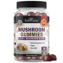 Mushroom Gummies for voksne - 10-in-1 Functional Mushroom supplement til mad og fokus med Lions Mane Tyrkiet Tail Cordyceps Shiitake Reishi - Vegan, Non- GMO, Frisk Raspberry Flavor, 60 Greve