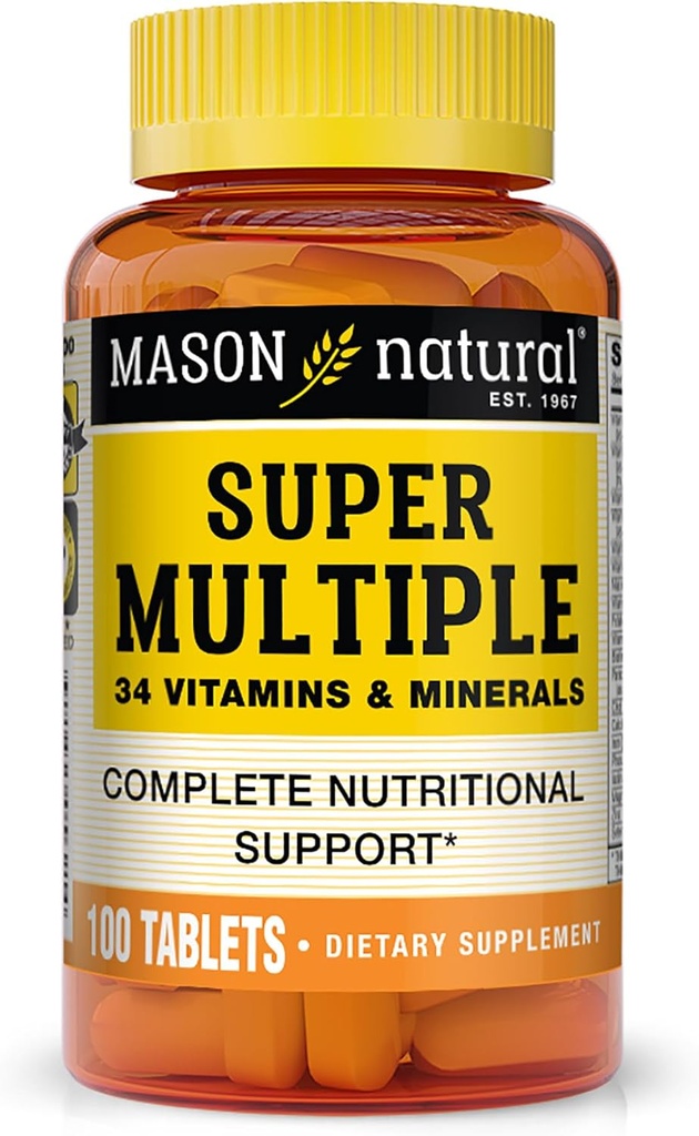 MASON NATURAL Super Multiple 34 Vitamin og Min - Komplet ernæringsmæssig support, Alt i én Multivitamin, Understøtter samlet sundhed, 100 tabletter