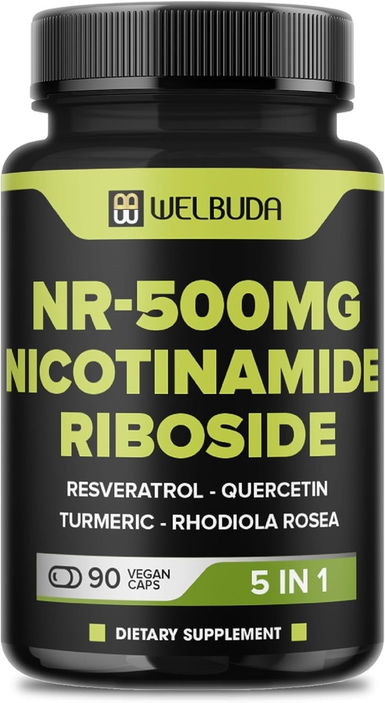 5in1 + Nicotinamid Riboside tillæg med Resveratrol, Quercetin, gurkemeje, Rhodiola Rosea - 90 Tæl for 90 dage