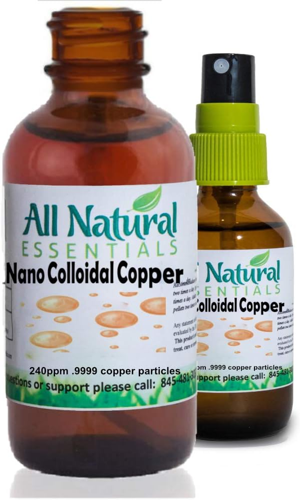 Nano kolloide mineraler Supplement flydende kolloid kobber Mineral 2oz 240ppm flaske Kosher Certificeret alle naturlige for voksne, mænd, kvinder, børn (Spray)