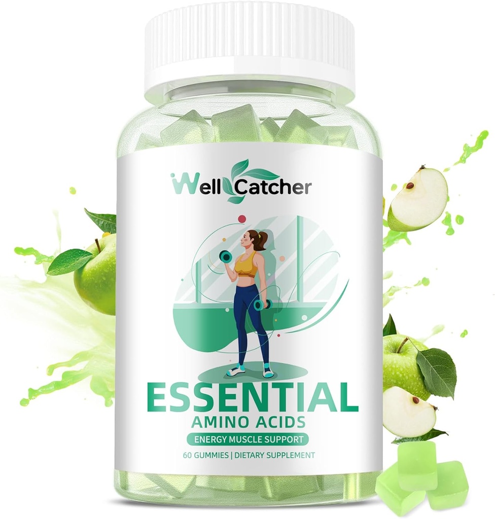 EAA Gummies Essential Aminosyrer - Alle 9 Essential Aminos og alle Branched- Chain Aminos (BCAAs) med Muscle Recovery, Energy Support Sugar Free Green Apple Flavor 30 Serveringer