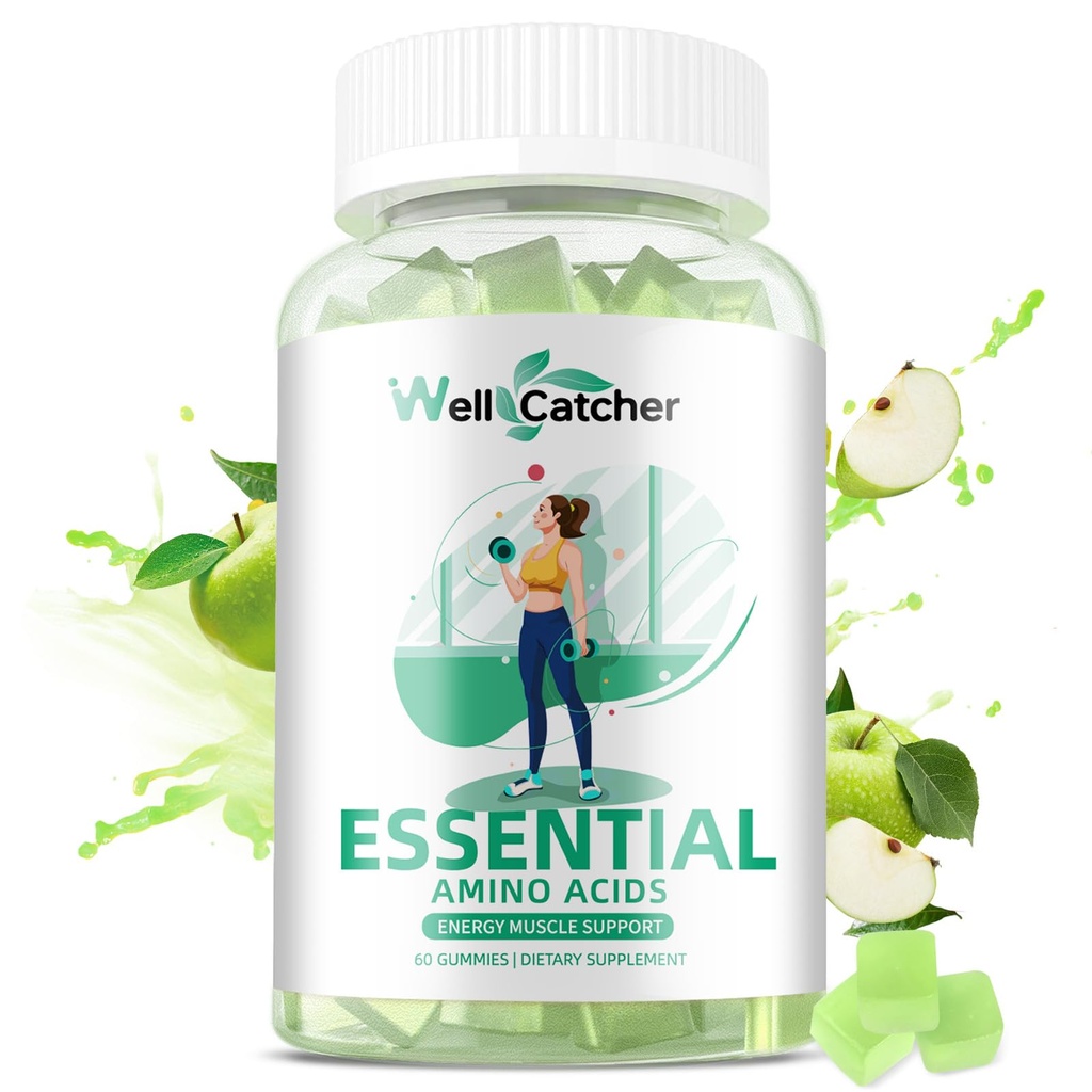 EAA Gummies Essential Aminosyrer - Alle 9 Essential Aminos og alle Branched- Chain Aminos (BCAAs) med Muscle Recovery, Energy Support Sugar Free Green Apple Flavor 30 Serveringer