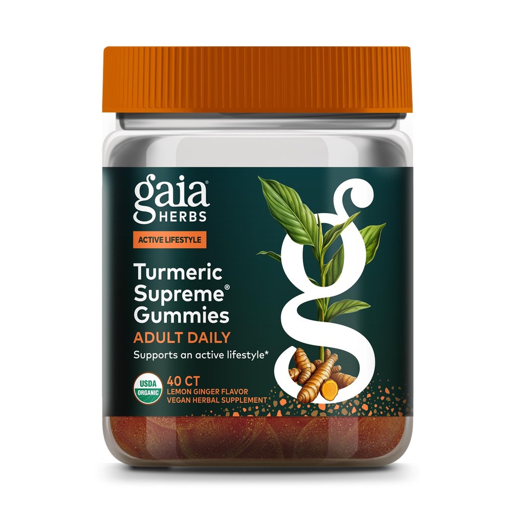Gaia urter Gurkemeje Supreme Adult Daily Gummies- Daily Hævelse Support til sund, aktiv liv-USDA Certified Organic Blend of Gurkemeje og Supportive Herbs- 40 Gummies (20-dages Tilgang)