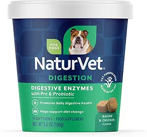 NaturVet - Digitale enzymer - Plus Probiotika & Prebiotika - Hjælper Support Diet Ændring & En sund fordøjelsesmetode - for hunde (Soft Chews, 70 Greve)