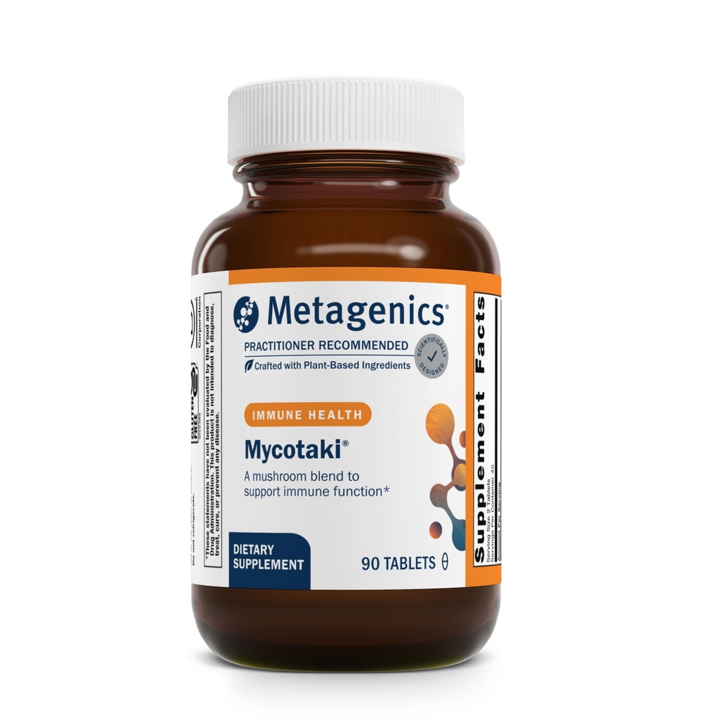 Metagenics Mycotaki - immunforsvar til systemet under lejlighedsvis stress * - med Reishi, Shiitake, Fu-Ling, Tyrkiet Tail, Oyster, Cordyceps & Maitake - Non-GMO & Gluten Free - 90 tabletter