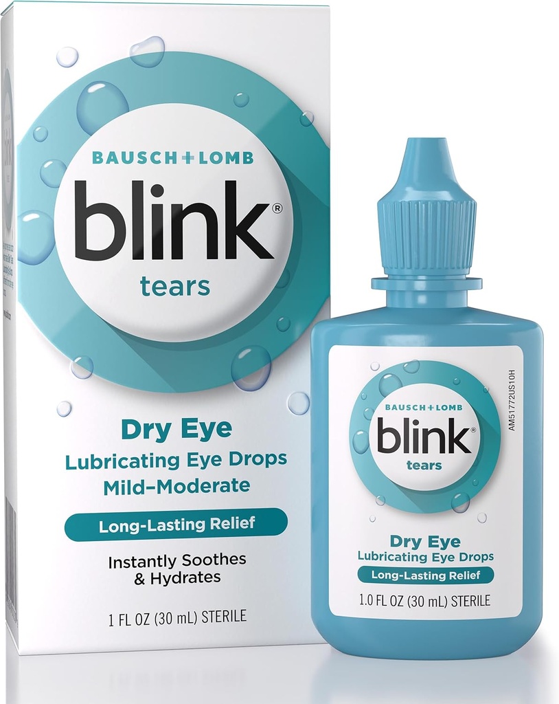BLINK Tårer smøremiddel øjendråber, fugtgivende & lindrende for Mild til moderat tørre øjne, med Hyaluronate, Reducerer discomfort, Long- Lasting Hydration, Soothes & Fugt, 1 Fl Oz