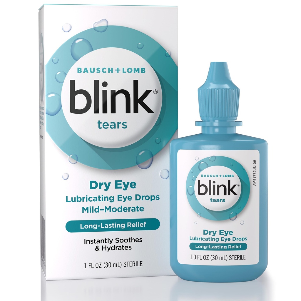 BLINK Tårer smøremiddel øjendråber, fugtgivende & lindrende for Mild til moderat tørre øjne, med Hyaluronate, Reducerer discomfort, Long- Lasting Hydration, Soothes & Fugt, 1 Fl Oz