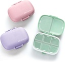 MEACOLIA 3 Pack 8 Compartments Travel Pill Organizer, Daily Pill Case Lille Pill Box til Pocket Purse, Portable Pill Container Medicine Vitamin Organizer (lilla, grøn, pink)