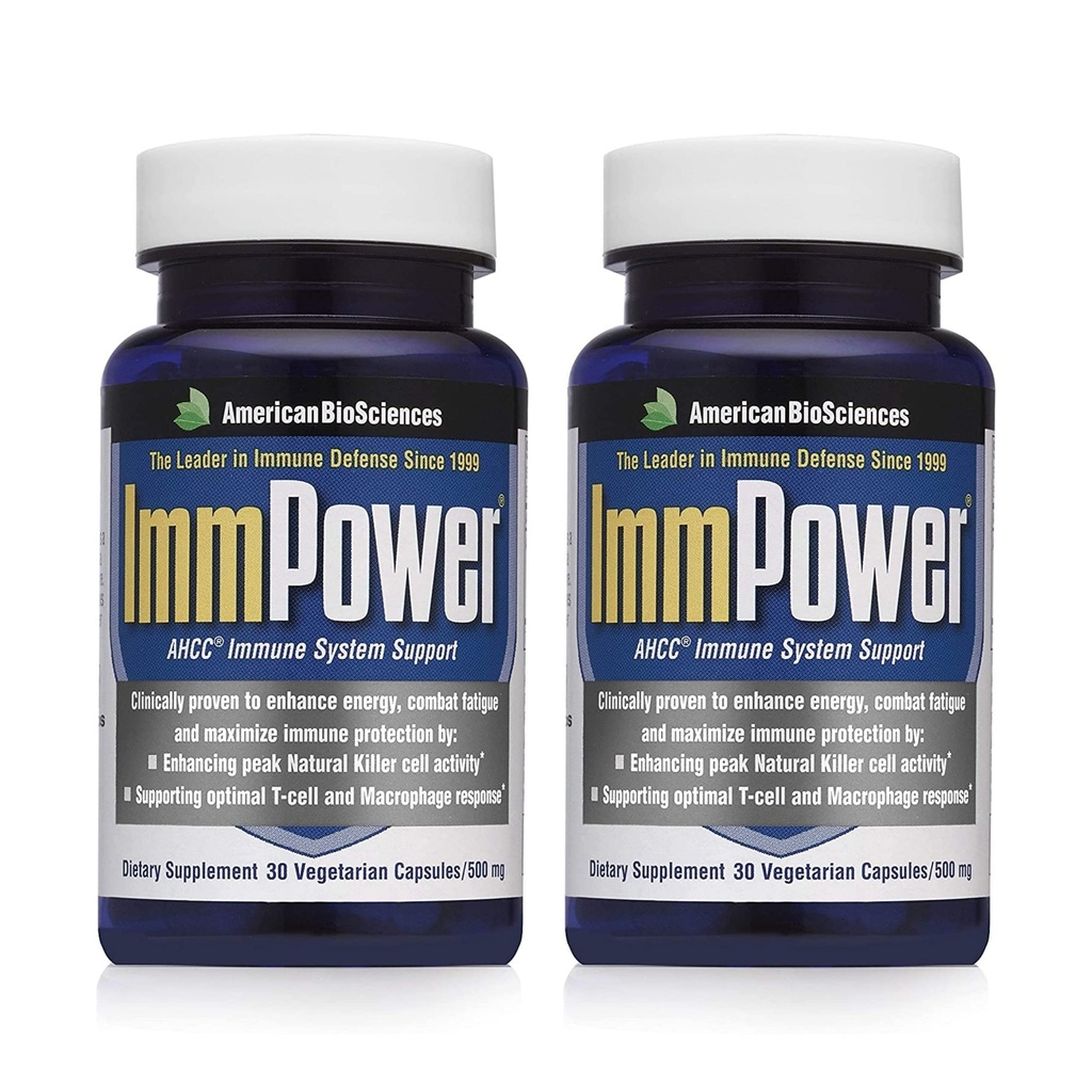 American BioSciences ImmPower Mest124; Forbedret immunforsvar, Natural Killer Cell Activity & Cytokine Production Mest124; 30 Vegetariske Kapsler, 500 mg AHCC per kapsel (2 Pack)