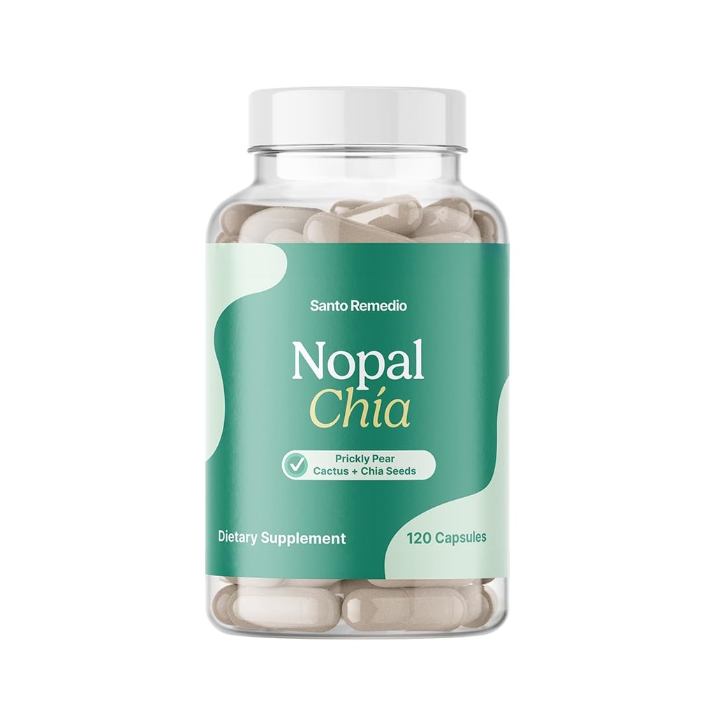 Santo Remedio Nopal Chia, Prickly Pære Cactus og Chia Powder Kosttilskud, Clinically Proven Ingredienser, Gluten Free, Non- GMO, Ingen tilsat sukker, 120 Kapsler, 60 Servere pr Container