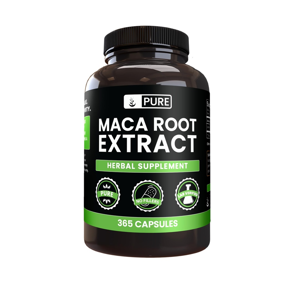 Pure Original Ingredienser Maca Root (365 kapsler) Ingen Magnesium eller ris Fyldere, Altid Pure, Lab Verified