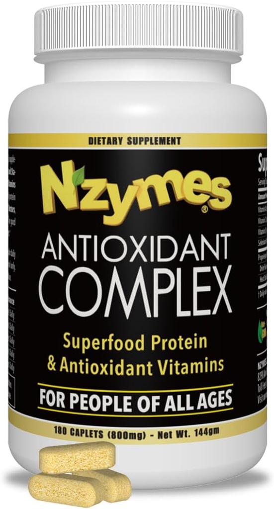 Nzymes ® Antioxidant Complex for People. Kraftig antioxidant supplement, C-vitamin, E-vitamin, A-vitamin, Selen, levende spirede enzymer. 180 Greve - Made in USA