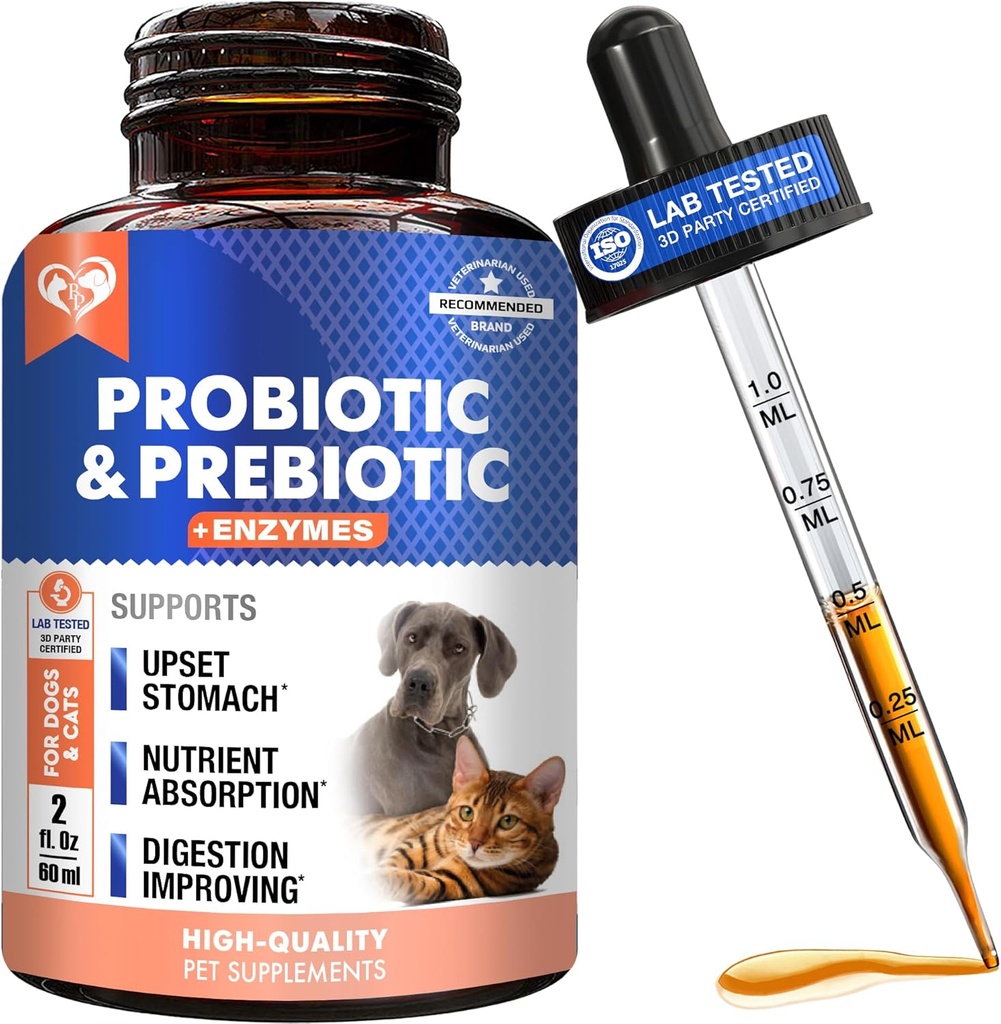 Probiotika & Prebiotika med enzymer til hunde og katte - fordøjelig Gut Flora Health Pet Kosttilskud - Forstoppelse & Diarré og gas hjem Remedy - Opsat Mave Relief - Made in USA