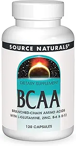Source Naturals BCAA Branched- Chain Aminosyrer med L- Glutamin, Zink, B- 6 og B- 12, Giver understøtter Kroppens Muskelsystemer * - 120 Kapsler