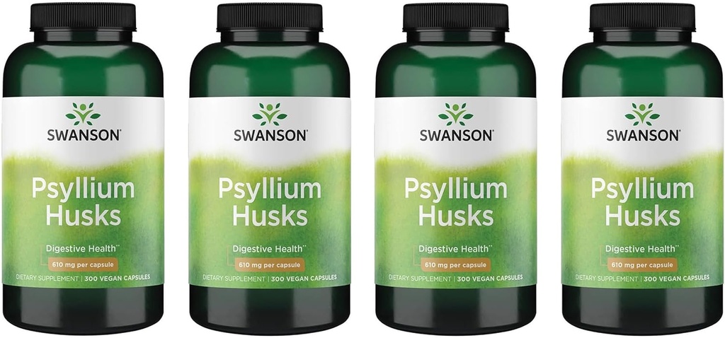 Swanson Psyllium Husk kostfibre Supplement 610 mg 300 kapsler - (4 Pack)