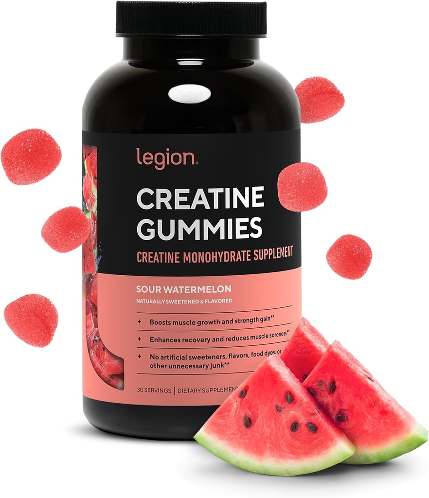 LEGION Creatinine Monohydrat Gummies - Clean Chewable Creatin Supplement for Styrke, Endurance & Muscle Inddrivelse - 30 Sour Watermelon Flavor Serveringer - Ingen kunstige flavors eller sødestoffer