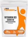 Bulkaddiments.com D3- vitamin pulver - Cholecalciferol, D- vitamin Kosttilskud, D3- vitamin 5000 IE - Gluten Free, 50 mg (125mcg D3- vitamin) per servering, 5 kg (11 lbs) (Pakning med 5)