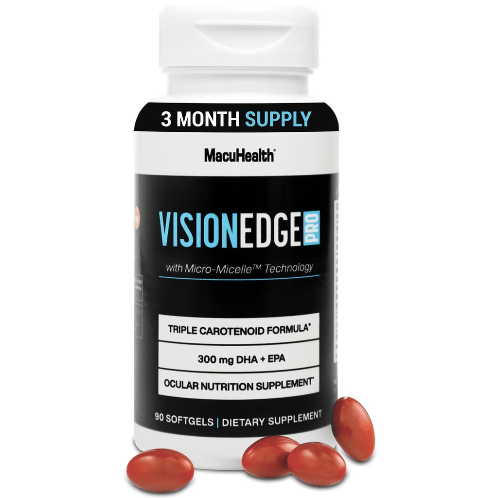 Eye Supplement for atleter; Formel med Lutein, Zeaxanthin, og Meso-Zeaxanthin, Eye Supplements Omega 3, Essential Carotenoids for Eyes - (90 Softgels, 3 Month Supply)