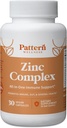 Mønster Wellness Zink Complex Supplement - Høj Absorption Zink med C-vitamin + Probiotika - All- in- One immunsupport - 3. parts Lab Testet - 30 Veganske kapsler