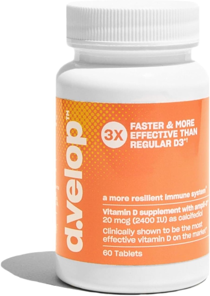 d.Velop D-vitamin Kosttilskud 2400 IE, 20 mcg - højpotens D-vitamin D3 til immunforsvar, ben & hjerte sundhed - 3X hurtigere og mere effektiv - klinisk testet - D-vitamin piller, 60 greve