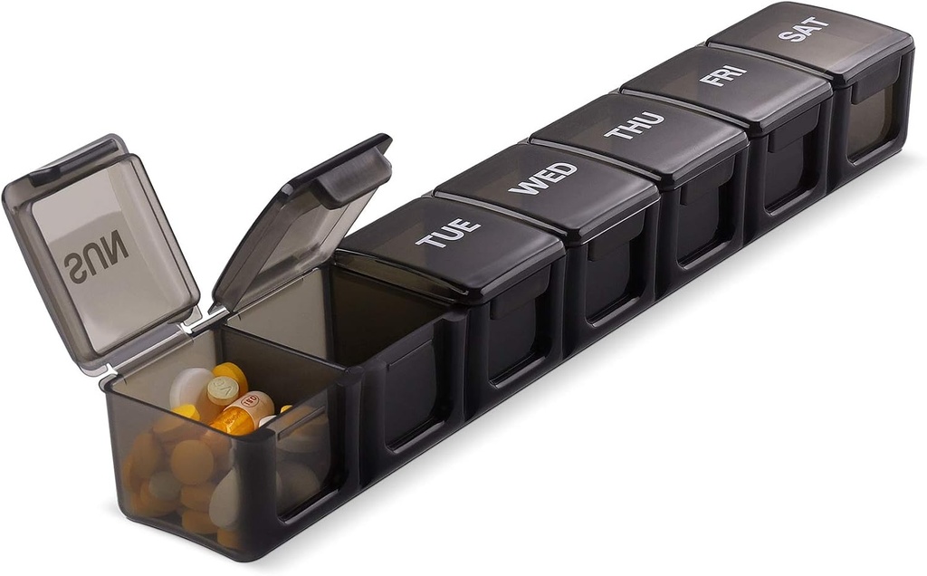 Pille Organizer XL Ekstra store ugentlige og daglige piller sager for piller / vitamin / fiskeolie / kosttilskud (sort)