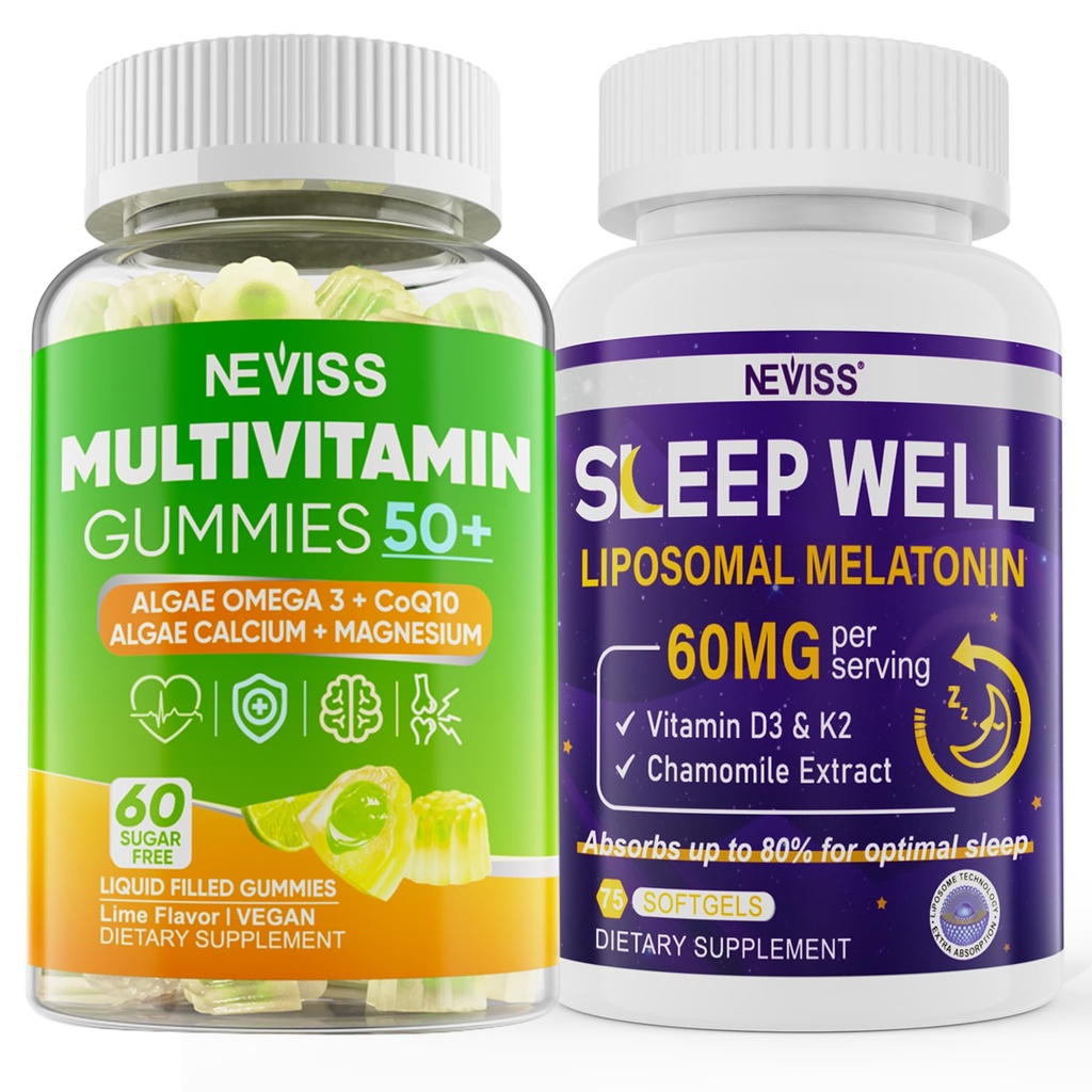 NEVISS Kvinder og mænds 50 + Multivitamin Gummy og Melatonin 60mg Bundle
