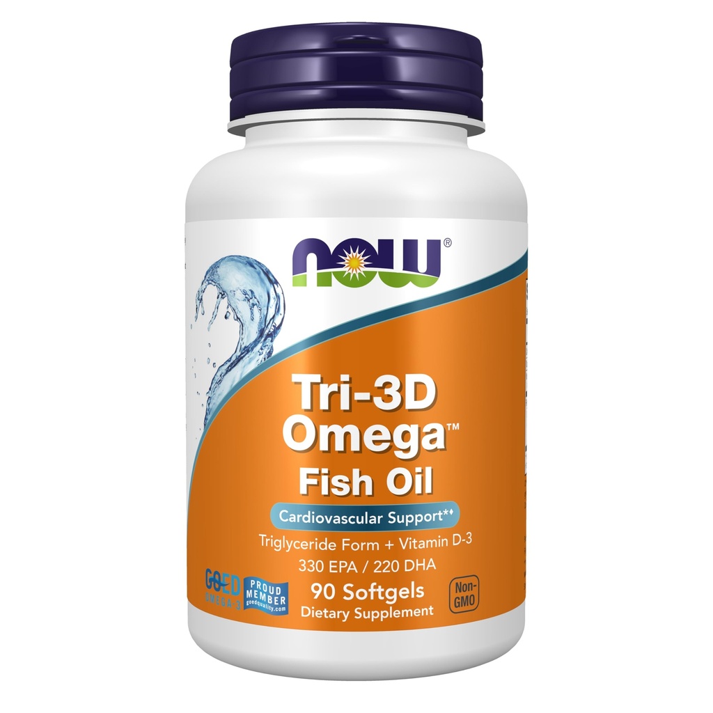 Now Foods Supplements, Tri- 3D Omega ™, Triglycerid Form of Omega-3 Fish Oil + Vitamin D-3, Molekulært Destilleret, 90 Softgels