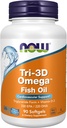 Now Foods Supplements, Tri- 3D Omega ™, Triglycerid Form of Omega-3 Fish Oil + Vitamin D-3, Molekulært Destilleret, 90 Softgels