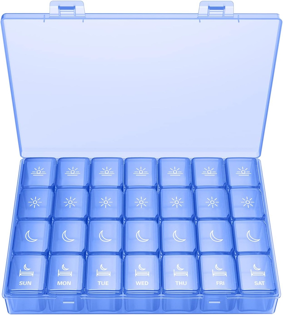 XL Pill Organizer 4 gange om dagen, BUG HULL ekstra store ugentlige piller kasse sag, 7 dages Vitamin Container Daglig Pill Holder for Cod- Lever Oil, Vitamin, Kosttilskud (Royal Blue)