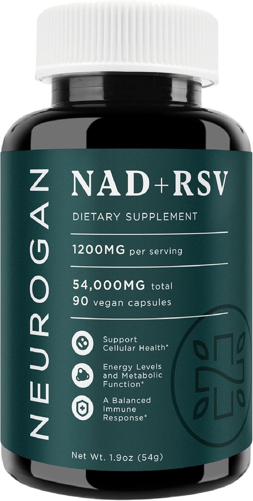 Neurogan NAD+ with Resveratrol Capsules 1:1 Ratio - 1200mg Per Serving, 90 Ct - Cellular Health & Healthy Aging Supplements, Energy & Immune Support - Nicotine Adenine Dinucleotide NAD+ Supplement