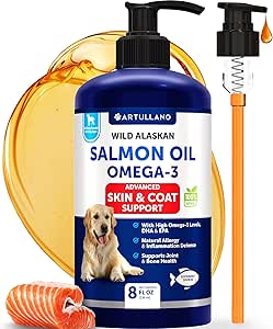 Lakseolie til hunde - Omega 3 til hunde - 8 FL OZ Wild Alaska Salmon Fish Oil - Natural EPA & DHA Fedtsyrer til hud & Coat, Allergi, Joint & Bone Health - Flydende Support Supplement til Shedding