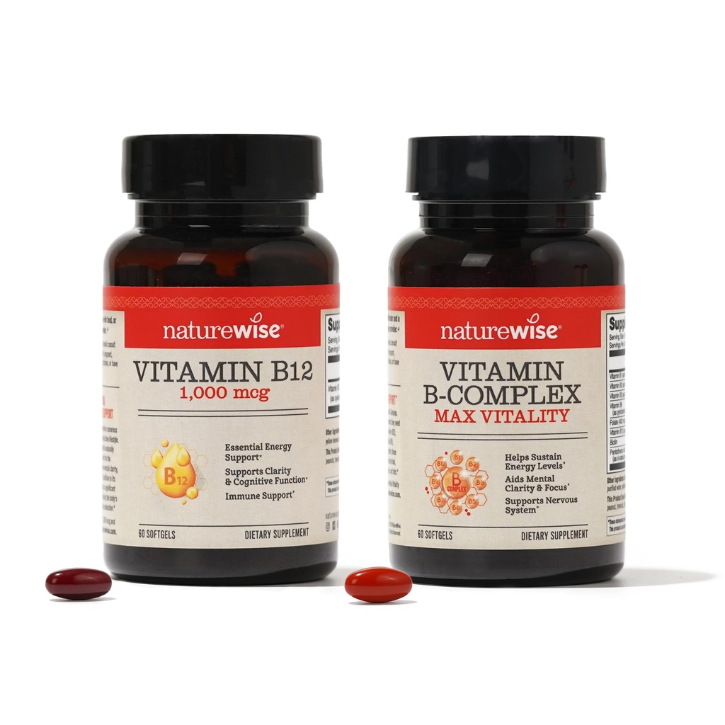 NatureWise Vitamin B12 1.000 mcg og B-vitamin Complex til cellulær energi, mental Klarhed, maksimal Vitality - 60 Softgels hver
