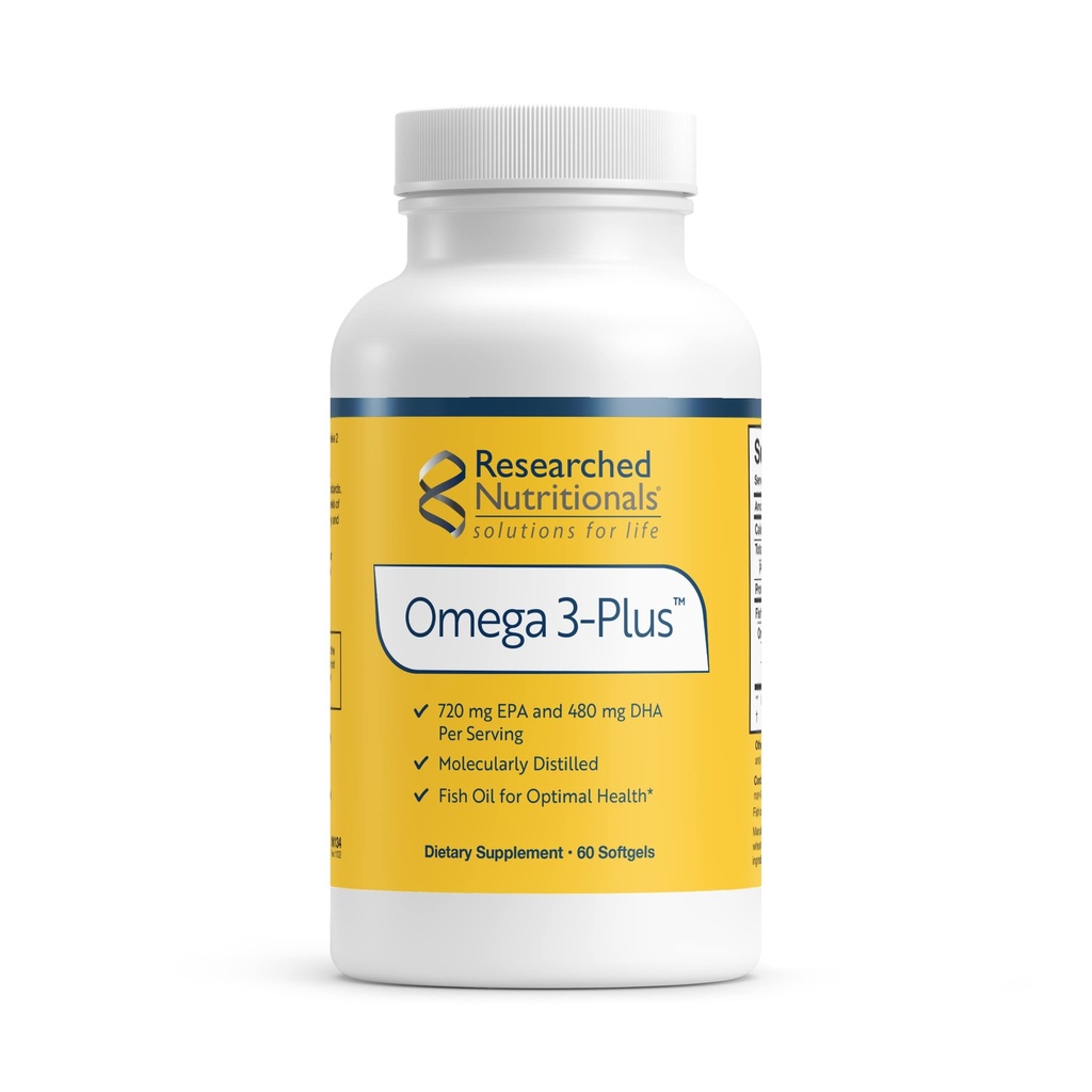 Forskning Ernæringsmidler Omega-3 Plus Fish Oil - EPA DHA Omega 3 supplement til støtte Cardiovaskulær & Brain Health - Molekylært Destilleret for renhed & sikkerhed (60 Softgel)
