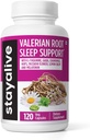 Stay ALIVE Valerian Root Capsules, 8-in-1 Extract w / Melatonin, Passion Flower, L- Theanine, Lemon Balm, Humle Flower, Kamille & GABA, 120 Valerian Pills, Non-GMO & Gluten- Free Natural Sleep Supplement