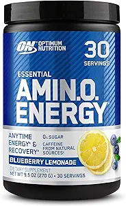 Optimum Nutrition Amino Energy - Pre Workout med grøn te, BCAA, Aminosyrer, Keto Friendly, Green Coffee Extract, Energy Powder - Blåbær Lemonade, 30 Servering (Packaging May Vary)