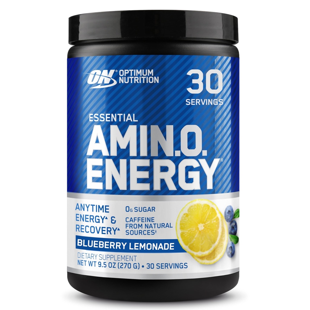 Optimum Nutrition Amino Energy - Pre Workout med grøn te, BCAA, Aminosyrer, Keto Friendly, Green Coffee Extract, Energy Powder - Blåbær Lemonade, 30 Servering (Packaging May Vary)