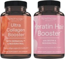 Reserveage Ultra Collagen Booster & Keratin hår Booster - Funktioner Dermaval, Biotin & Resveratrol - Support Hår & Hud - 90 Ultra Collagen kapsler, 60 Keratin kapsler