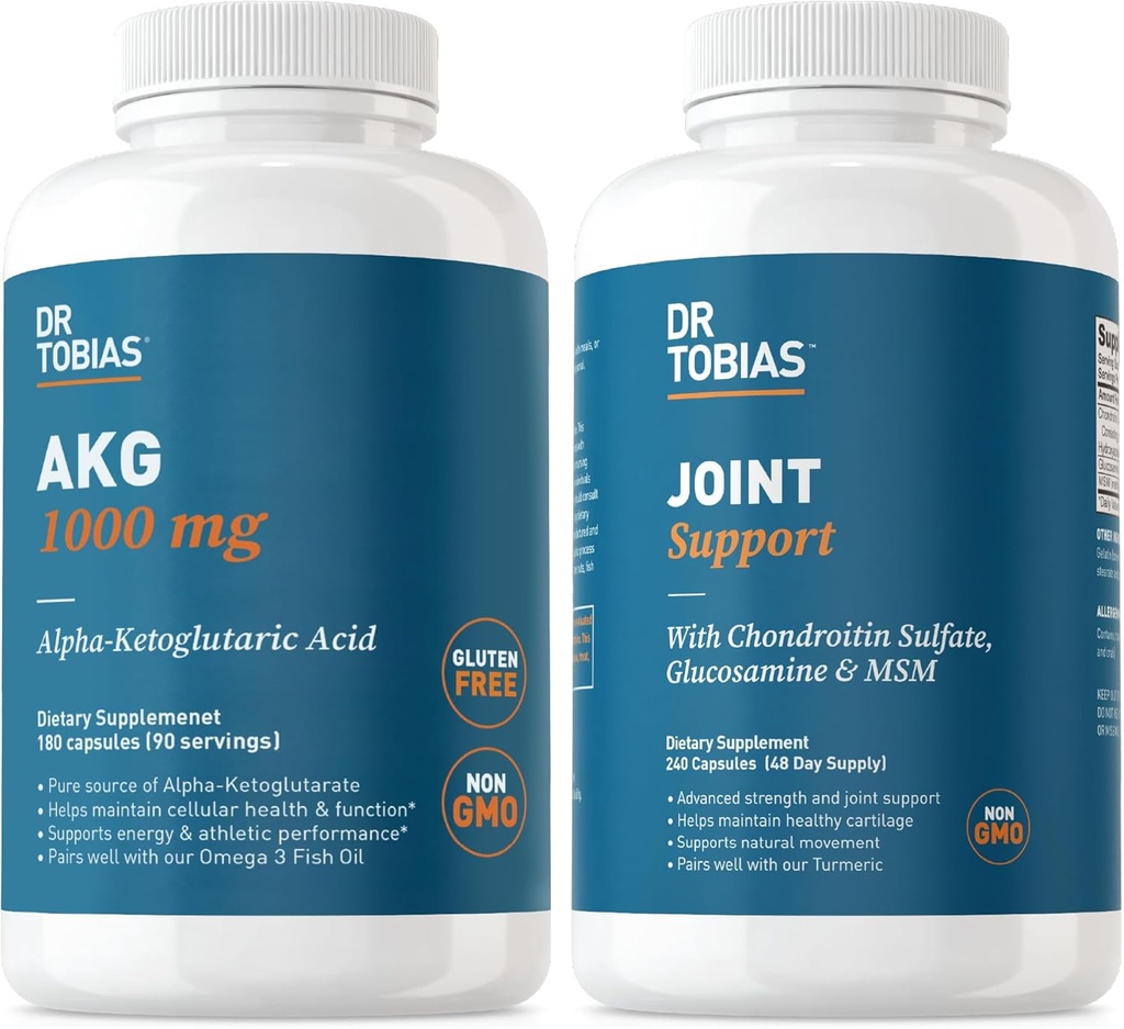 Dr. Tobias AKG Supplement & Joint Support Supplement - Understøtter energi, muskler, Cartiage & Joint Health, Non- GMO