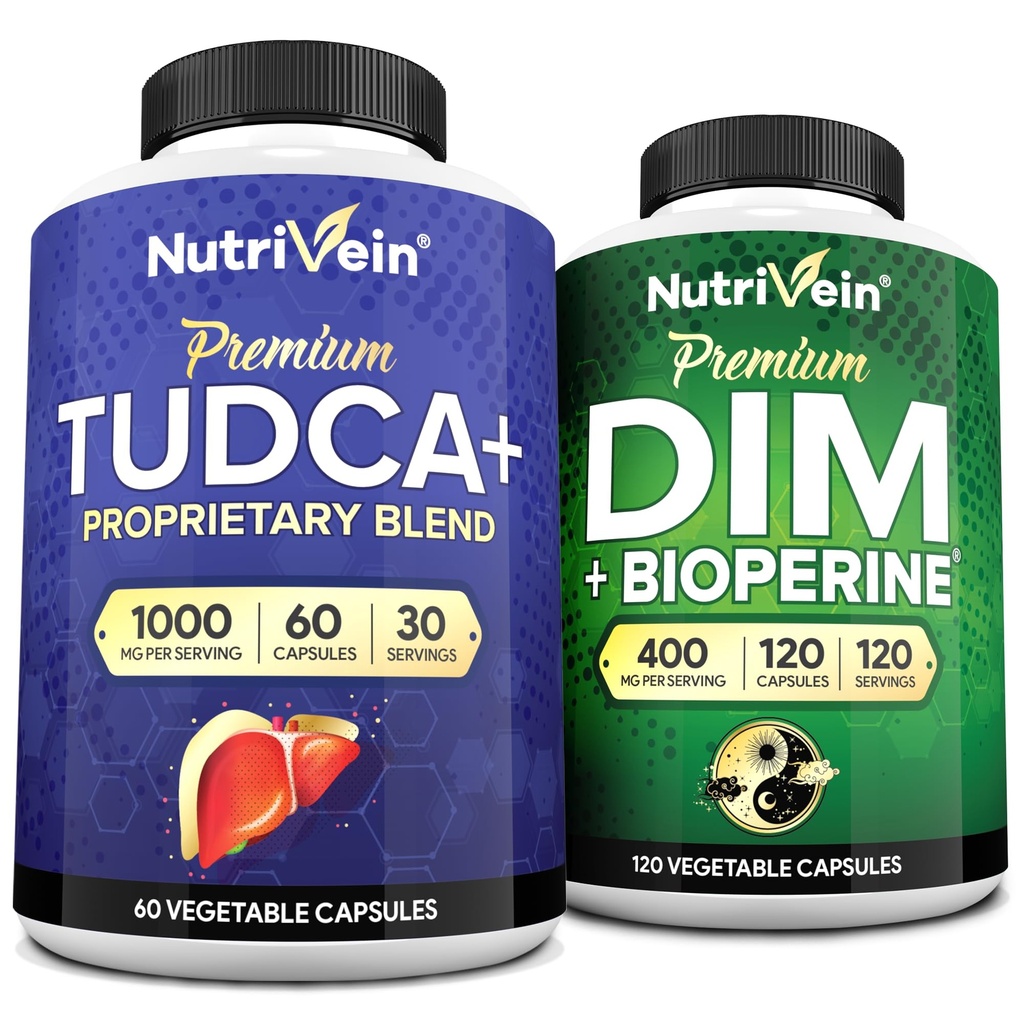 Nutrivein Premium TUDCA og DIM Supplement Bundle: High- Absorption TUDCA supplement og DIM for Detox, Balance, og Well- Being
