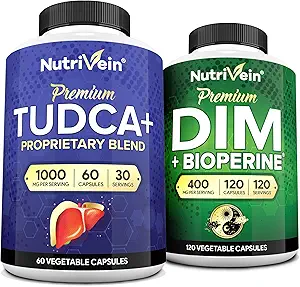 Nutrivein Premium TUDCA og DIM Supplement Bundle: High- Absorption TUDCA supplement og DIM for Detox, Balance, og Well- Being