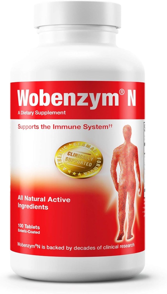 Douglas Laboratories Wobenzym N - Autentisk tysk tillæg - Systemiske enzymer - For immunsystem og fælles sundhed * - Med Papain, Rutin & bromelain - 100 enteric- overtrukne tabletter