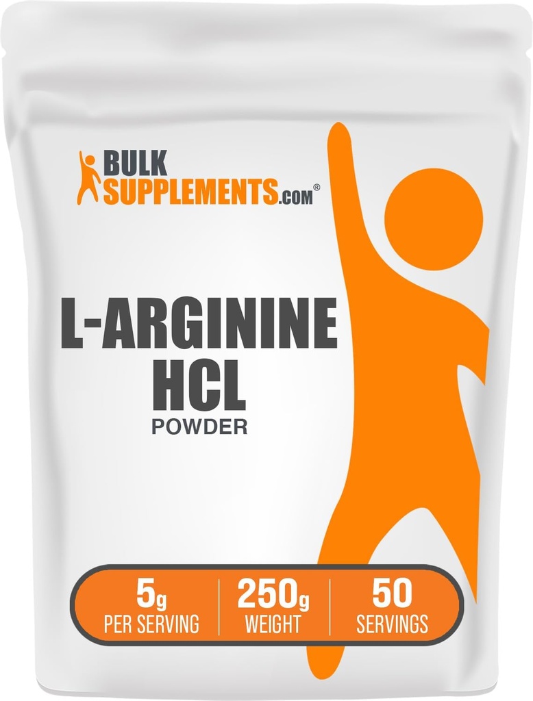 BulkSupplements.com L- Arginin HCl Powder - Nitrogen Oxide Supplement, Arginin Powder - Unflavored & Gluten Free, 5g per Serving, 250g (8,8 oz) (pakning med 1)