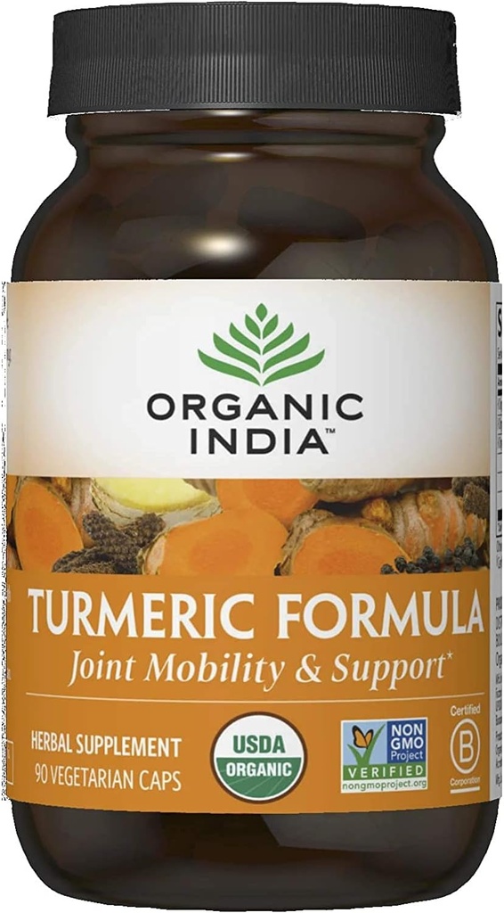 Organic India Turkmenisk Curcumin Herbal Supplement - Fælles Mobilitet & Support, Immunsystemet Support, Sund Inflammatorisk Response, Hele rodtilskud, Organic Trikatu - 90 Kapsler