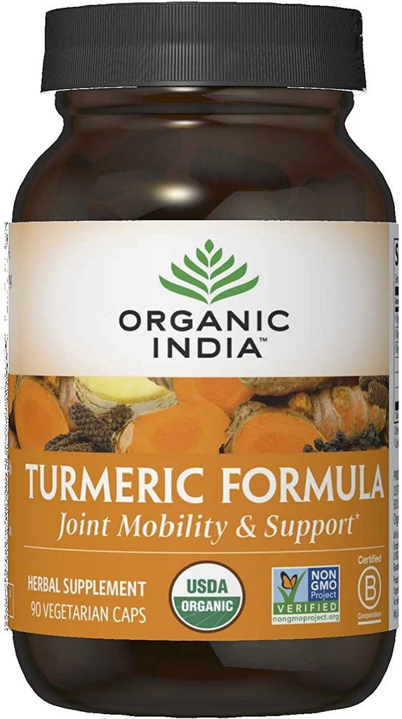 Organic India Turkmenisk Curcumin Herbal Supplement - Fælles Mobilitet & Support, Immunsystemet Support, Sund Inflammatorisk Response, Hele rodtilskud, Organic Trikatu - 90 Kapsler
