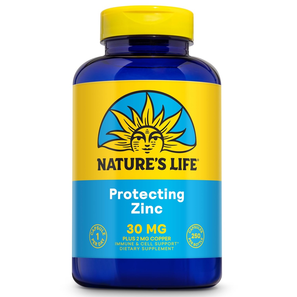 Naturens Life Zink Picolinate 30mg Plus 2mg kobber - Chated Zink supplement til immunforsvar, kardiovaskulære, hud, cellulær funktion, og muskel støtte - 60- dag garanti - 250 Servere, 250 kapsler