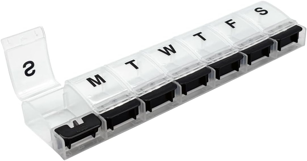 EZY DOSE Weekly (7-dag) AM / PM Daily Pill Organizer, Vitamin Case, og Medicine Container, X- store afdelinger, Gigt Friendly, Praktisk og nem at bruge, Klar / sort, Design May Vary, BPA Gratis