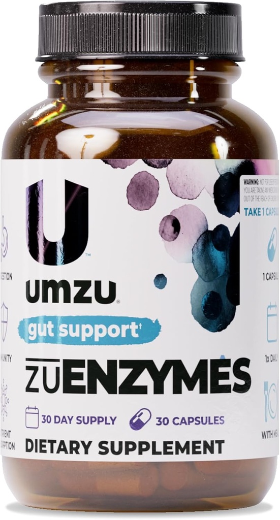 UMZU ZuEnzymes fordøjelsesenzymer Supplement 124; 21 enzymer til Gut Health Support, fordøjelse & Nutrient Absorption 124; Hjælper Break Down Lactose, Carbs, Proteins & Fats (30 dages forsyning 124; 30 kapsler)